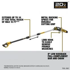 DEWALT 20V MAX 8in. Cordless Battery Powered Pole Saw Kit with (1) FLEXVOLT 4Ah Battery, Charger & Sheath -Outdoor Power Equipment Sales Store dewalt cordless pole saws dcps620m1 40 1000