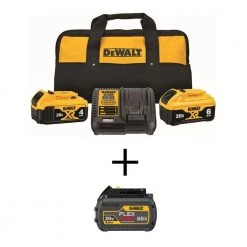DEWALT 20V MAX Lithium-Ion Starter Kit 6.0Ah Battery, 4.0Ah Battery, Charger & Kit Bag and FLEXVOLT 20V/60V 6.0Ah Battery