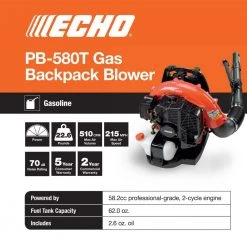ECHO 216 MPH 517 CFM 58.2cc Gas 2-Stroke Cycle Backpack Leaf Blower with Tube Throttle -Outdoor Power Equipment Sales Store echo gas leaf blowers pb 580t 40 1000