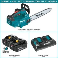 Makita 16 in. 18-Volt X2 (36-Volt) LXT Lithium-Ion Brushless Cordless Top Handle Chain Saw Kit (5.0Ah) -Outdoor Power Equipment Sales Store makita cordless chainsaws xcu09pt 40 1000
