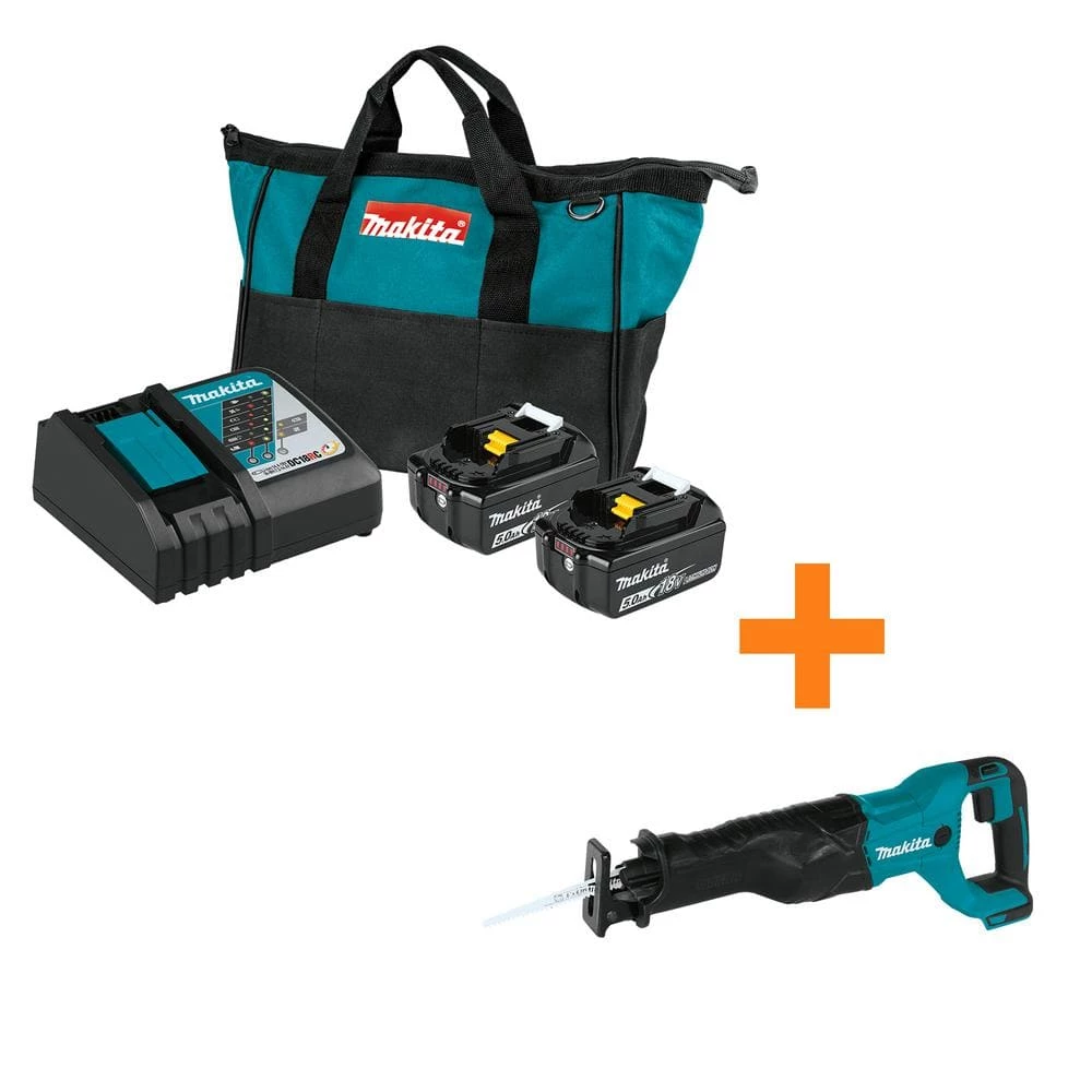 Makita 18-Volt LXT Lithium-Ion Battery and Rapid Optimum Charger Starter Pack (5.0Ah) with bonus 18V LXT Reciprocating Saw 3 Makita 18-Volt LXT Lithium-Ion Battery and Rapid Optimum Charger Starter Pack (5.0Ah) with bonus 18V LXT Reciprocating Saw