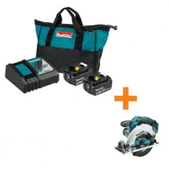 Makita 18-Volt LXT Lithium-Ion Battery and Rapid Optimum Charger Starter Pack (5.0Ah) with bonus 18V LXT 6-1/2 in. Circular Saw