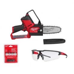 Milwaukee M12 FUEL 6 in. 12-Volt Brushless Electric Cordless Chainsaw Tool Only with Extra 6 in. Chain and Clear Safety Glasses