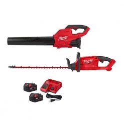 Milwaukee M18 FUEL 120 MPH 450 CFM 18V Brushless Cordless Handheld Blower w/Two 5Ah Batteries, Charger, Hedge Trimmer