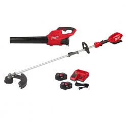 Milwaukee M18 FUEL 120 MPH 450 CFM 18V Brushless Cordless Handheld Blower w/Two 5Ah Batteries, Charger, String Trimmer