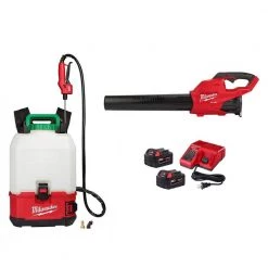 Milwaukee M18 FUEL 120 MPH 450 CFM 18V Brushless Cordless Blower w/Two 5Ah Batteries, Charger, 4 Gal. Backpack Pesticide Sprayer