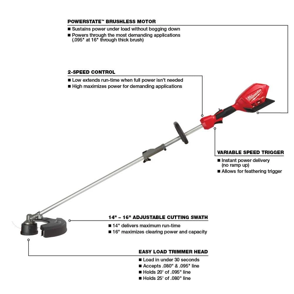 Milwaukee M18 FUEL 18V Lithium-Ion Cordless Brushless String Grass Trimmer W/ Attachment Capability W/ M18 5.0Ah Battery 5 Milwaukee M18 FUEL 18V Lithium-Ion Cordless Brushless String Grass Trimmer W/ Attachment Capability W/ M18 5.0Ah Battery - Image 3