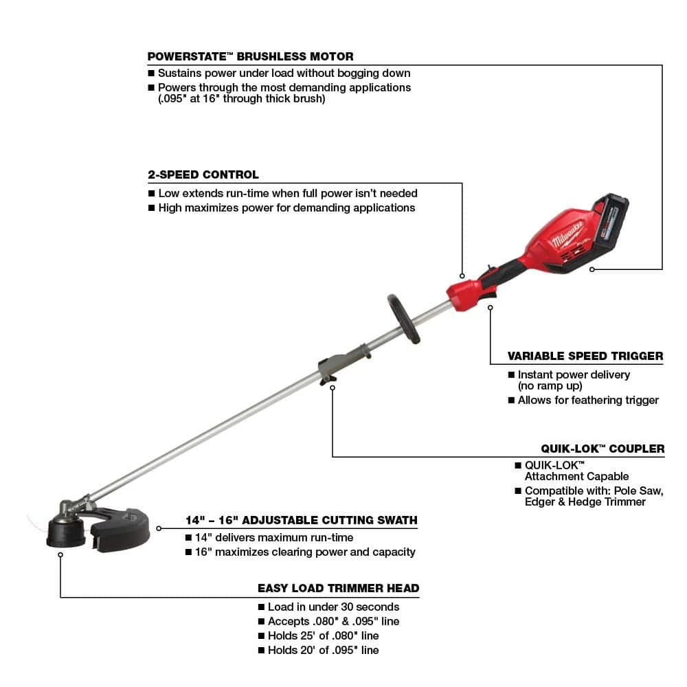 Milwaukee M18 FUEL 18V Lithium-Ion Brushless Cordless Quik-Lok String Trimmer with 8.0 Ah Battery & 5.0 Ah Battery 4 Milwaukee M18 FUEL 18V Lithium-Ion Brushless Cordless Quik-Lok String Trimmer with 8.0 Ah Battery & 5.0 Ah Battery - Image 2
