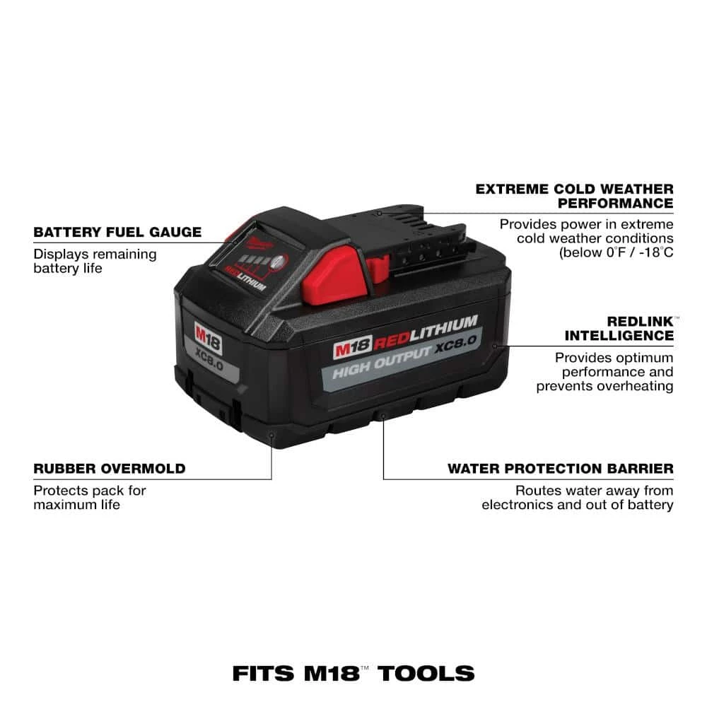 Milwaukee M18 18-Volt Lithium-Ion HIGH OUTPUT XC 8.0 Ah Battery 5 Milwaukee M18 18-Volt Lithium-Ion HIGH OUTPUT XC 8.0 Ah Battery - Image 3