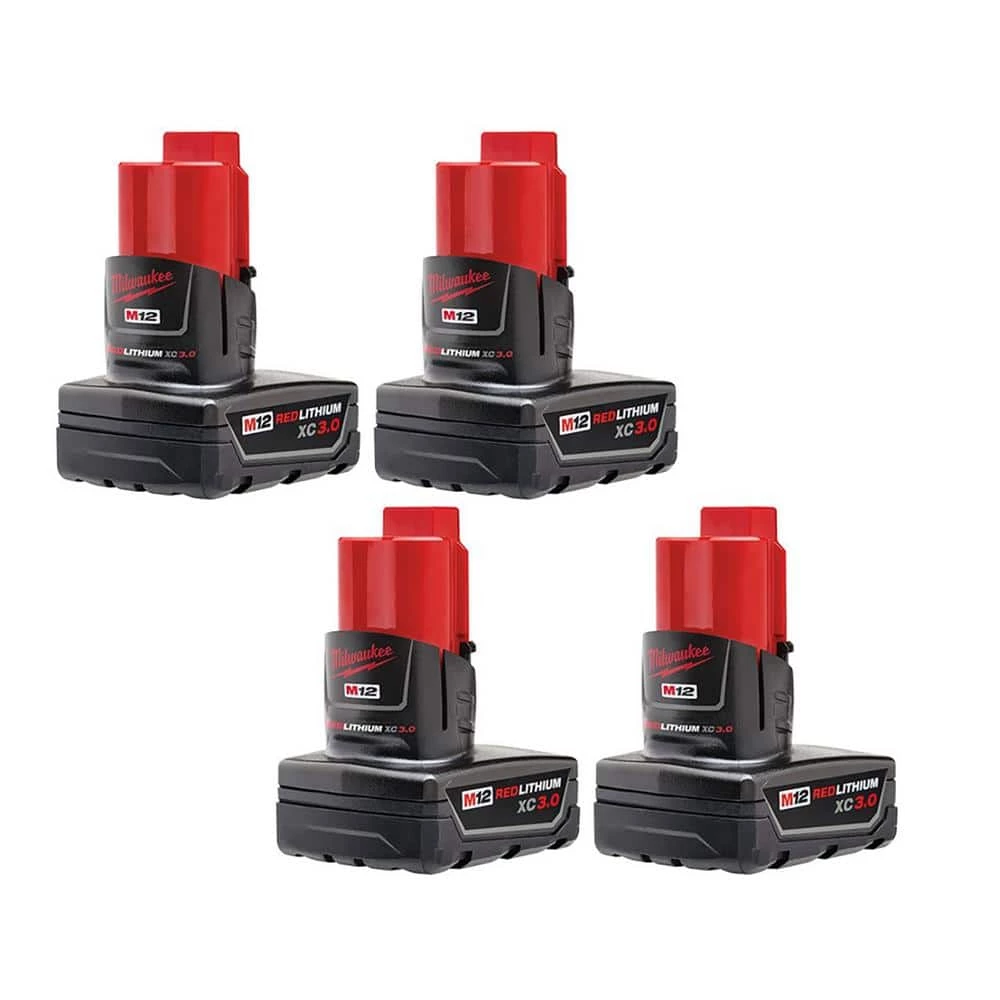Milwaukee M12 12-Volt Lithium-Ion XC Extended Capacity 3.0 Ah Battery Pack (4-Pack) 3 Milwaukee M12 12-Volt Lithium-Ion XC Extended Capacity 3.0 Ah Battery Pack (4-Pack)