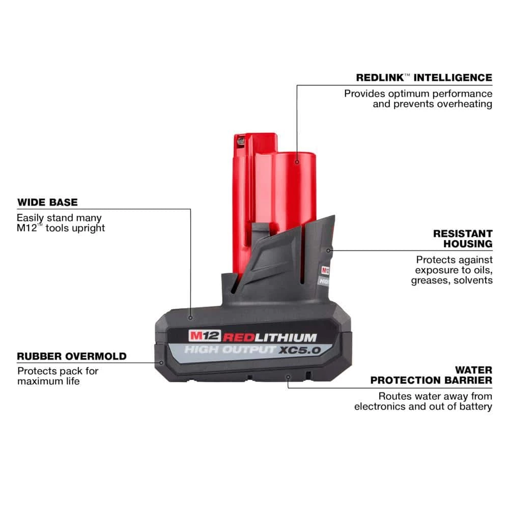 Milwaukee M12 12V Lithium-Ion XC High Output 5.0Ah Battery Pack W/High Output 2.5Ah Battery Pack 6 Milwaukee M12 12V Lithium-Ion XC High Output 5.0Ah Battery Pack W/High Output 2.5Ah Battery Pack - Image 4