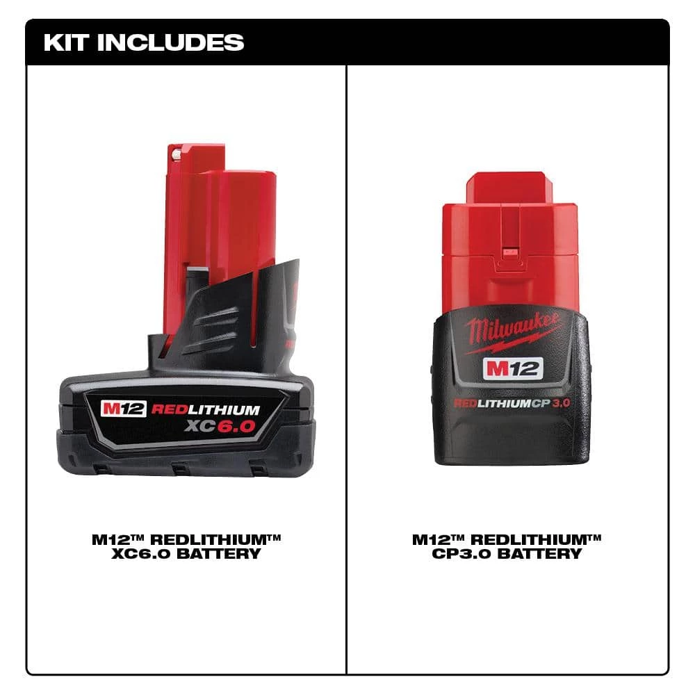 Milwaukee M12 12-Volt Lithium-Ion Extended Capacity Battery Pack Combo W/ 6.0Ah and 3.0Ah Batteries 4 Milwaukee M12 12-Volt Lithium-Ion Extended Capacity Battery Pack Combo W/ 6.0Ah and 3.0Ah Batteries - Image 2