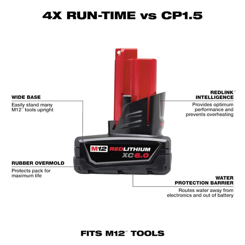 Milwaukee M12 12-Volt Lithium-Ion XC Extended Capacity 6.0Ah Battery Pack 4 Milwaukee M12 12-Volt Lithium-Ion XC Extended Capacity 6.0Ah Battery Pack - Image 2