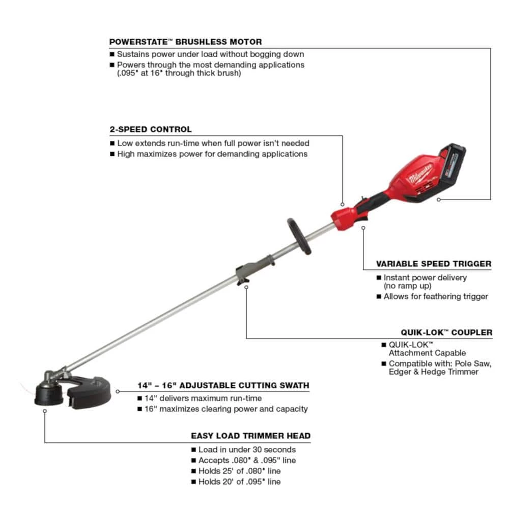 Milwaukee M18 FUEL 18-Volt Brushless Cordless Electric String Trimmer/Blower Combo Kit w/Pole Saw & 10 in. Saw Chain (3-Tool) 4 Milwaukee M18 FUEL 18-Volt Brushless Cordless Electric String Trimmer/Blower Combo Kit w/Pole Saw & 10 in. Saw Chain (3-Tool) - Image 2
