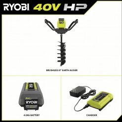 RYOBI 40V HP Brushless Cordless Earth Auger with 8 in. Bit with 4.0 Ah Battery and Charger -Outdoor Power Equipment Sales Store ryobi augers ry40710vnm 40 1000