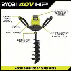 RYOBI 40V HP Brushless Cordless Earth Auger with 8 in. Bit with 4.0 Ah Battery and Charger -Outdoor Power Equipment Sales Store ryobi augers ry40710vnm a0 1000