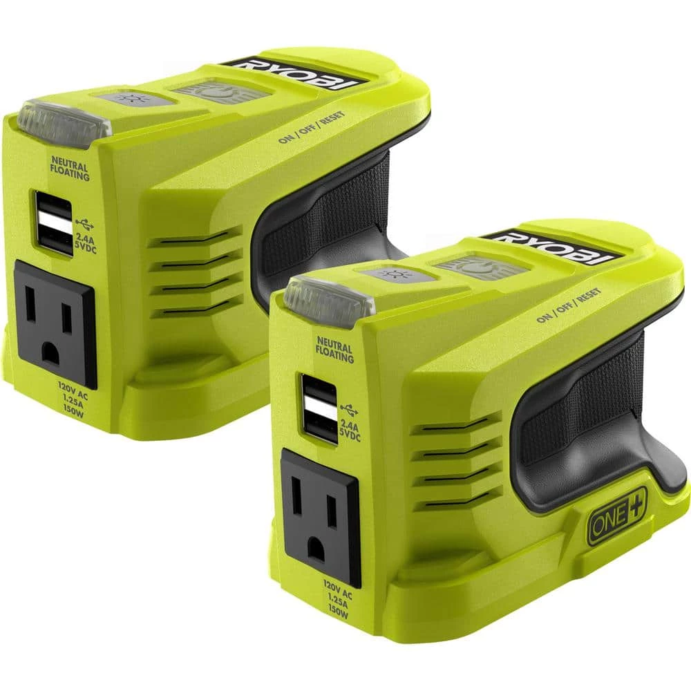 RYOBI (2) 150-Watt Battery Powered Inverter for ONE+ 18V Battery 3 RYOBI (2) 150-Watt Battery Powered Inverter for ONE+ 18V Battery