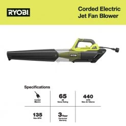 RYOBI 135 MPH 440 CFM 8 Amp Corded Electric Jet Fan Blower -Outdoor Power Equipment Sales Store ryobi corded leaf blowers ry421021 76 1000