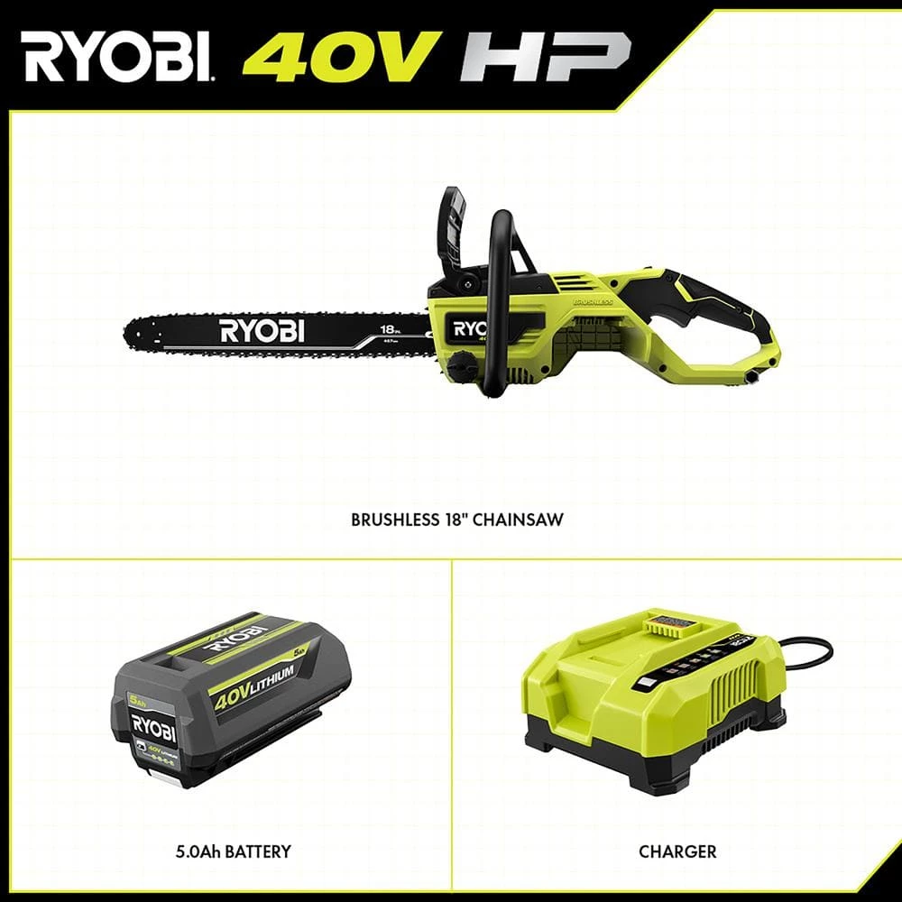 RYOBI 40V HP Brushless 18 in. Cordless Battery Chainsaw with 5.0 Ah Battery and Charger 5 RYOBI 40V HP Brushless 18 in. Cordless Battery Chainsaw with 5.0 Ah Battery and Charger - Image 3