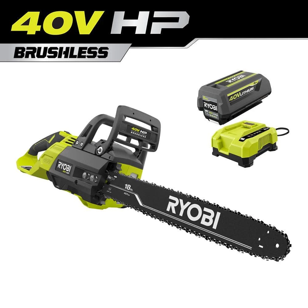 RYOBI 40V HP Brushless 18 in. Cordless Battery Chainsaw with 5.0 Ah Battery and Charger 3 RYOBI 40V HP Brushless 18 in. Cordless Battery Chainsaw with 5.0 Ah Battery and Charger
