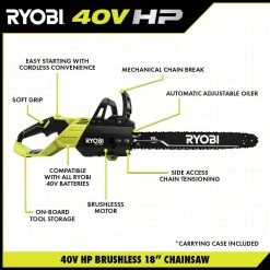 RYOBI 40V HP Brushless 18 in. Cordless Battery Chainsaw with 5.0 Ah Battery and Charger 20 RYOBI 40V HP Brushless 18 in. Cordless Battery Chainsaw with 5.0 Ah Battery and Charger -Outdoor Power Equipment Sales Store ryobi cordless chainsaws ry40580 a0 1000