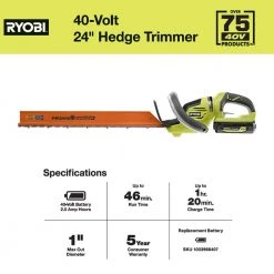 RYOBI 40V 24 in. Cordless Battery Hedge Trimmer with 2.0 Ah Battery and Charger -Outdoor Power Equipment Sales Store ryobi cordless hedge trimmers ry40620 40 1000