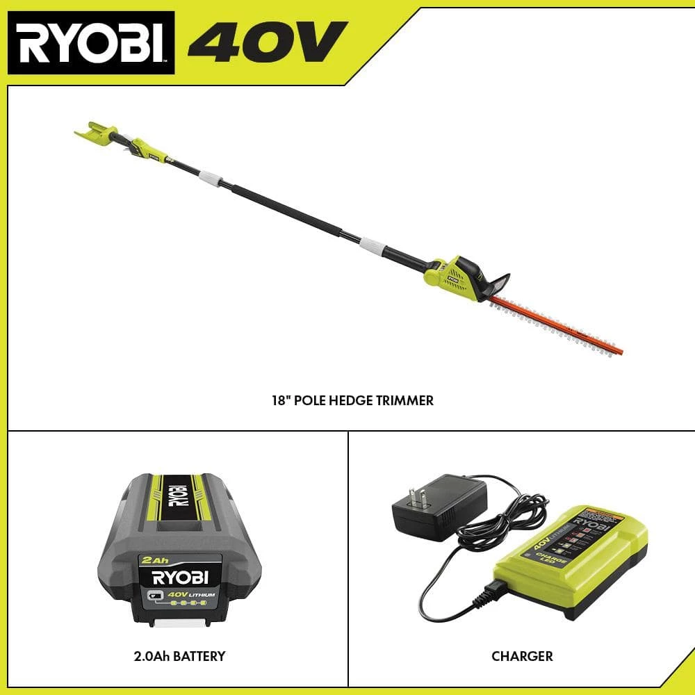 RYOBI 40V 18 in. Cordless Battery Pole Hedge Trimmer with 2.0 Ah Battery and Charger 5 RYOBI 40V 18 in. Cordless Battery Pole Hedge Trimmer with 2.0 Ah Battery and Charger - Image 3