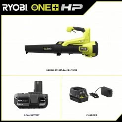 RYOBI ONE+ HP 18V Brushless 110 MPH 350 CFM Cordless Variable-Speed Jet Fan Leaf Blower w/ 4.0 Ah Battery and Charger -Outdoor Power Equipment Sales Store ryobi cordless leaf blowers p21120vnm 40 1000