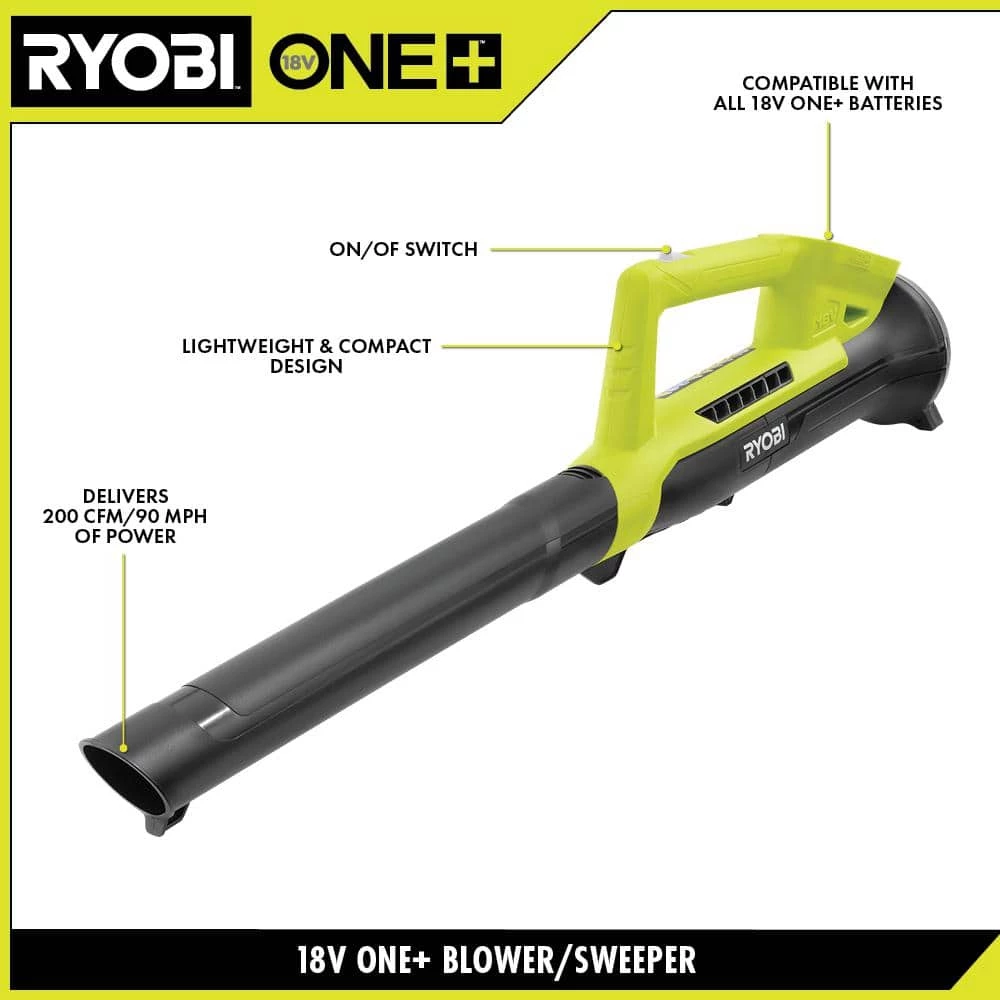 RYOBI ONE+ 18V 90 MPH 200 CFM Cordless Battery Leaf Blower/Sweeper with 2.0 Ah Battery and Charger 11 RYOBI ONE+ 18V 90 MPH 200 CFM Cordless Battery Leaf Blower/Sweeper with 2.0 Ah Battery and Charger - Image 9