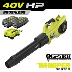 RYOBI 40V HP Brushless Whisper Series 190 MPH 730 CFM Cordless Battery Jet Fan Leaf Blower with (2) 4.0 Ah Batteries & Charger