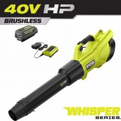 RYOBI 40V HP Brushless Whisper Series 155 MPH 600 CFM Cordless Battery Leaf Blower with 4.0 Ah Battery and Charger