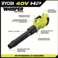 RYOBI 40V HP Brushless Whisper Series 155 MPH 600 CFM Cordless Battery Leaf Blower with 4.0 Ah Battery and Charger -Outdoor Power Equipment Sales Store ryobi cordless leaf blowers ry404130vnm a0 1000