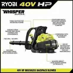 RYOBI 40V HP Brushless Whisper Series 165 MPH 730 CFM Cordless Battery Backpack Blower with (2) 6.0 Ah Batteries and Charger -Outdoor Power Equipment Sales Store ryobi cordless leaf blowers ry404170vnm a0 1000