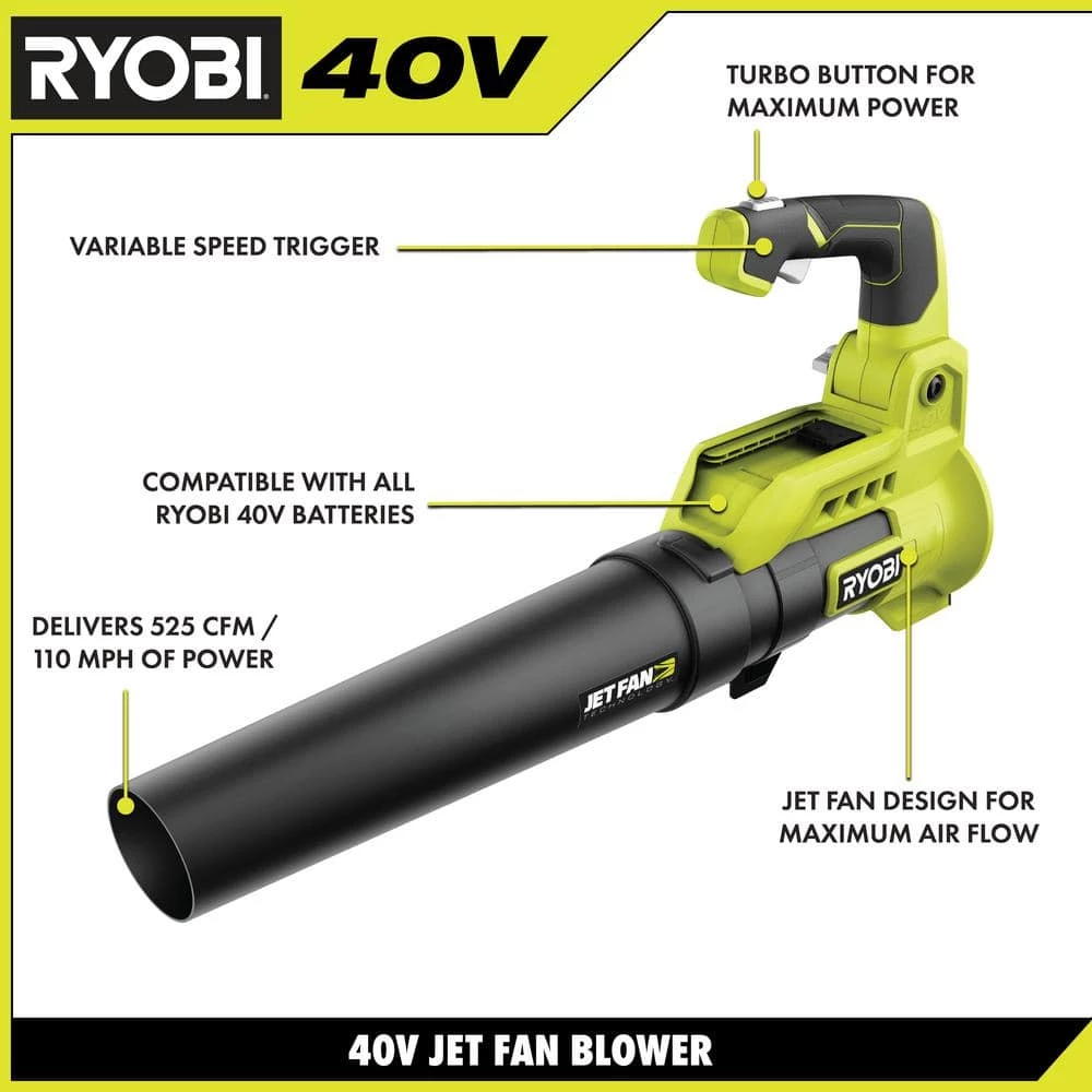 RYOBI 40V 110 MPH 525 CFM Cordless Battery Variable-Speed Jet Fan Leaf Blower with 4.0 Ah Battery and Charger 14 RYOBI 40V 110 MPH 525 CFM Cordless Battery Variable-Speed Jet Fan Leaf Blower with 4.0 Ah Battery and Charger - Image 12