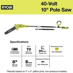 RYOBI 40V 10 in. Cordless Battery Pole Saw with 2.0 Ah Battery and Charger -Outdoor Power Equipment Sales Store ryobi cordless pole saws ry40560 d4 1000