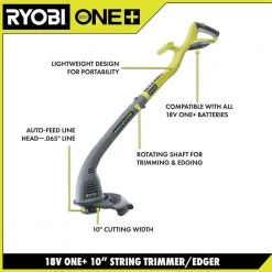 RYOBI ONE+ 18V 10 in. Cordless Battery String Trimmer and Edger with 1.5 Ah Battery and Charger -Outdoor Power Equipment Sales Store ryobi cordless string trimmers p2030 d4 1000