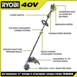 RYOBI 40V Brushless Cordless Battery Attachment Capable String Trimmer with 4.0 Ah Battery and Charger -Outdoor Power Equipment Sales Store ryobi cordless string trimmers ry40270vnm 40 1000
