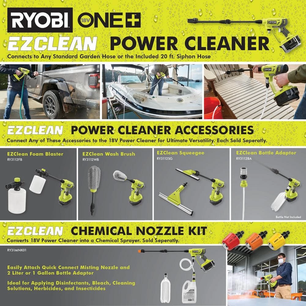 RYOBI ONE+ 18V EZClean 320 PSI 0.8 GPM Cordless Cold Water Power Cleaner (Tool Only) 6 RYOBI ONE+ 18V EZClean 320 PSI 0.8 GPM Cordless Cold Water Power Cleaner (Tool Only) - Image 4