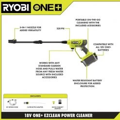 RYOBI ONE+ 18V EZClean 320 PSI 0.8 GPM Cordless Cold Water Power Cleaner (Tool Only) 19 RYOBI ONE+ 18V EZClean 320 PSI 0.8 GPM Cordless Cold Water Power Cleaner (Tool Only) -Outdoor Power Equipment Sales Store ryobi electric pressure washers ry120350 c3 1000