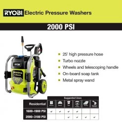 RYOBI 2000 PSI 1.2 GPM Cold Water Electric Pressure Washer -Outdoor Power Equipment Sales Store ryobi electric pressure washers ry142022vnm fa 1000