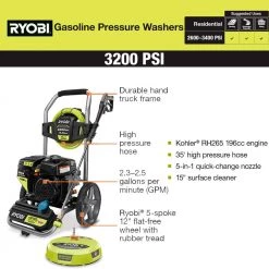 RYOBI 3200 PSI 2.3 GPM Cold Water 196cc Kohler Gas Pressure Washer and 15 in. Surface Cleaner -Outdoor Power Equipment Sales Store ryobi gas pressure washers ry803265vnm d4 1000