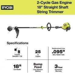 RYOBI 25 cc 2-Stroke Attachment Capable Full Crank Straight Gas Shaft String Trimmer -Outdoor Power Equipment Sales Store ryobi gas string trimmers ry253ss c3 1000