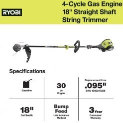RYOBI 4-Stroke 30 cc Attachment Capable Straight Shaft Gas Trimmer -Outdoor Power Equipment Sales Store ryobi gas string trimmers ry4css 66 1000