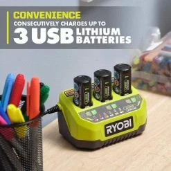 RYOBI USB Lithium 3-Port Charger with USB Lithium 2.0 Ah Lithium-ion Rechargeable Battery -Outdoor Power Equipment Sales Store ryobi outdoor power batteries chargers fvch01 fvb01 1d 1000