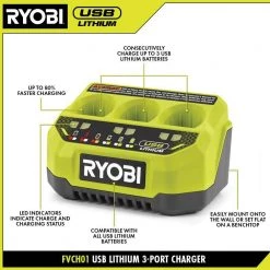 RYOBI USB Lithium 3-Port Charger with USB Lithium 2.0 Ah Lithium-ion Rechargeable Battery -Outdoor Power Equipment Sales Store ryobi outdoor power batteries chargers fvch01 fvb01 40 1000