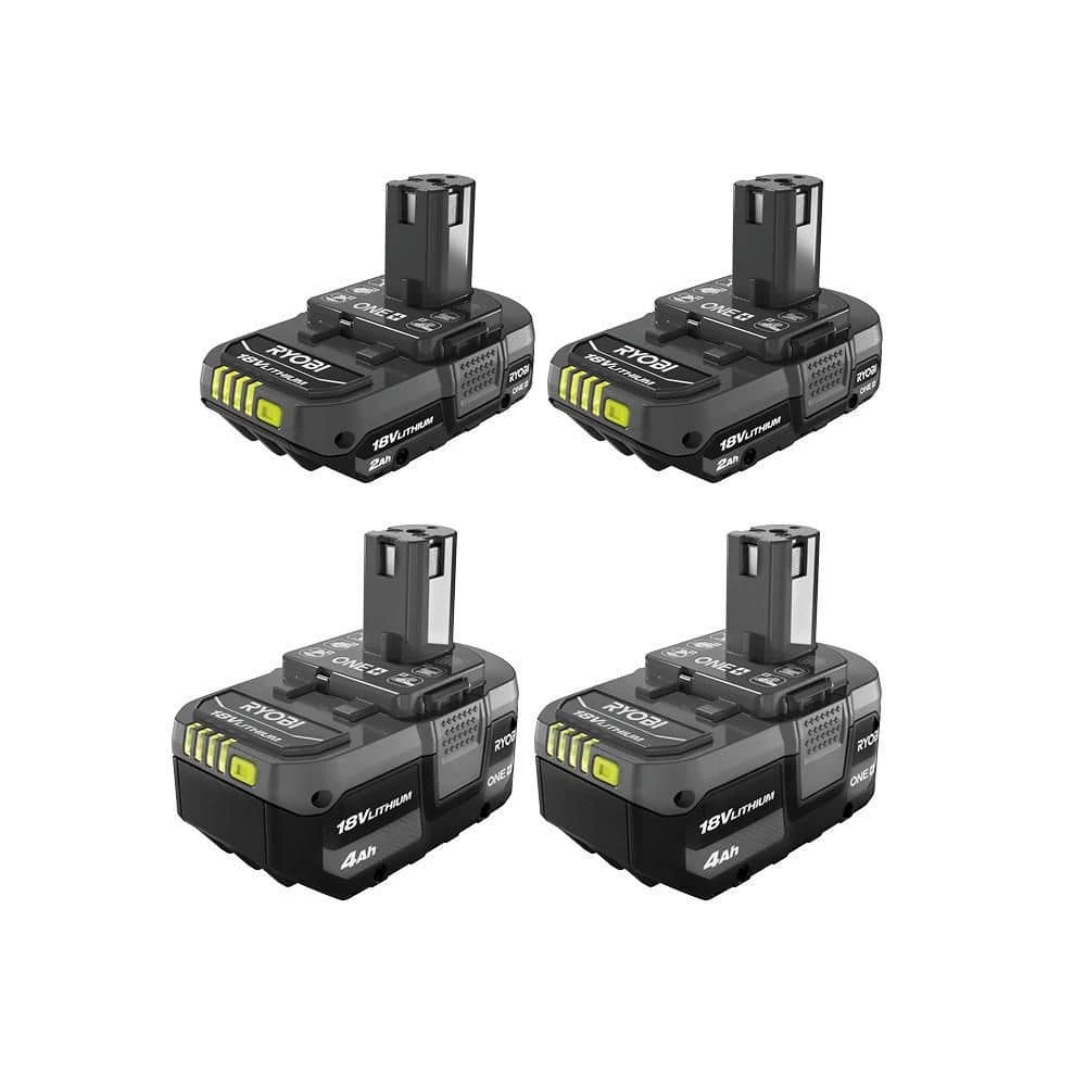 RYOBI ONE+ 18V Lithium-Ion 4.0 Ah Battery (2-Pack) with ONE+ 18V Lithium-Ion 2.0 Ah Compact Battery (2-Pack) 3 RYOBI ONE+ 18V Lithium-Ion 4.0 Ah Battery (2-Pack) with ONE+ 18V Lithium-Ion 2.0 Ah Compact Battery (2-Pack)