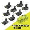 RYOBI ONE+ 18V Lithium-Ion 2.0 Ah Compact Battery (8-Pack) with 6-Port Charger