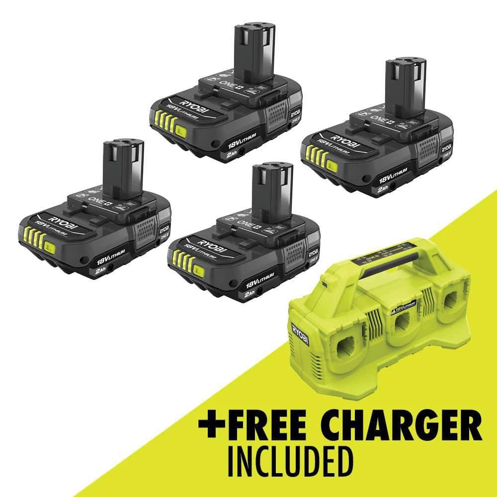 RYOBI ONE+ 18V Lithium-Ion 2.0 Ah Compact Battery (4-Pack) with 6-Port Charger 3 RYOBI ONE+ 18V Lithium-Ion 2.0 Ah Compact Battery (4-Pack) with 6-Port Charger
