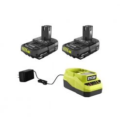 RYOBI ONE+ 18V Lithium-Ion 2.0 Ah Compact Battery (2-Pack) with 18V Lithium-Ion Charger