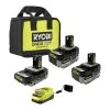 RYOBI ONE+ 18V Lithium-Ion HIGH PERFORMANCE Starter Kit with 2.0 Ah Battery, 4.0 Ah Battery, 6.0 Ah Battery, Charger, and Bag -Outdoor Power Equipment Sales Store ryobi outdoor power batteries chargers psk007 64 1000